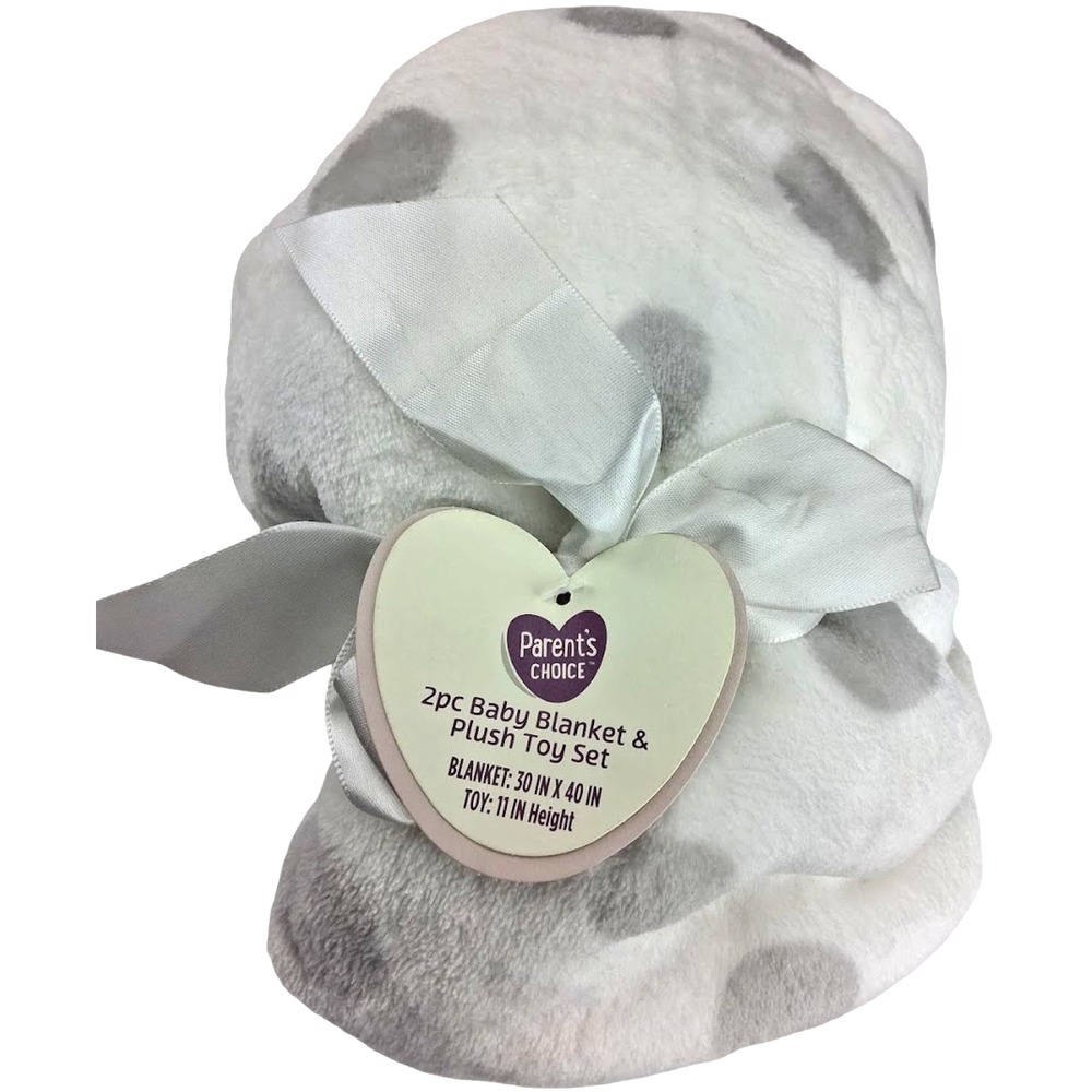 Parent's Choice White Gray Polka Dot Baby Blanket Walmart Soft NWT Unisex